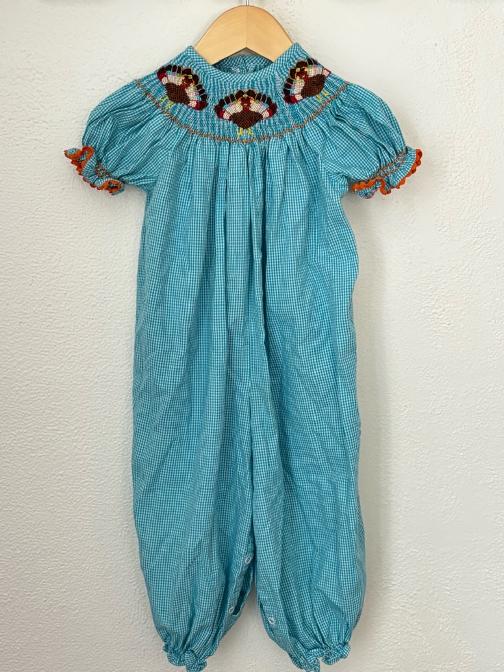 Smocked Turkey Romper Gingham Fall Boutique Outfit 18M